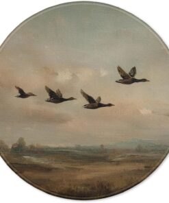 Vintage Flying Duck Round Mouse Pad for Desk 7.9x7.9, Rustic Farmhouse Landscape Decor, Retro Country Mallard Duck Mousepad for Work Computers Laptop Home Office Dorm Desk Accessories