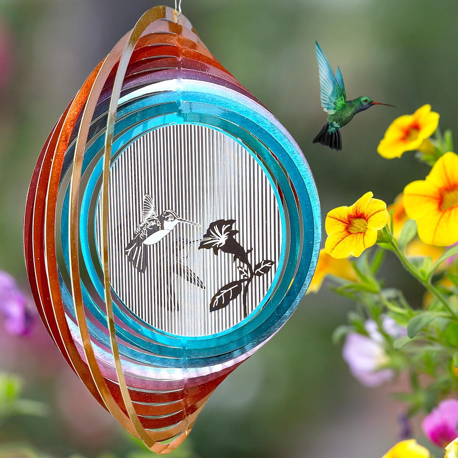 Aoedelyart 3D Animations Hummingbird Wind Spinner for Yard and Garden,12In Metal Wind Spinners Hummingbird Gift for Women Mom Grandma Wife,Outdoor Garden Decor Hanging Kinetic Yard Art Wind Sculpture