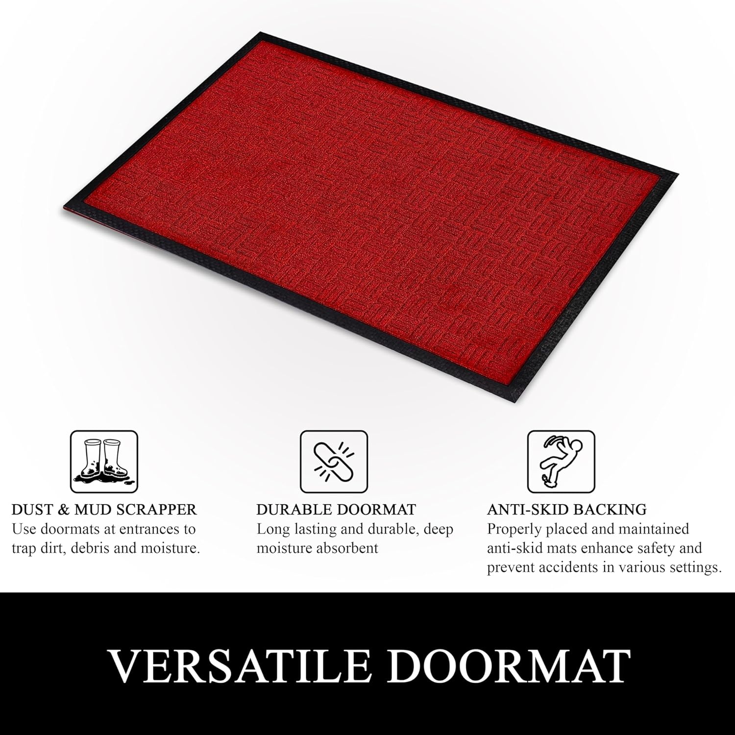 A1HC Indoor Outdoor Doormat ?C Non-Slip Front Door Mat for Entrance, Patio, Garage & Office ?C Washable Welcome Mat for Indoor & Outdoor Use, 16x24 Inches, Criss Cross Red - Image 7