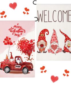 Tatuo 2 Pieces Valentine‘s Day Garden Flag 12 x 18 Inch Valentine Gnome Welcome Flag for Outside Yard Anniversary Wedding Farmhouse Decoration