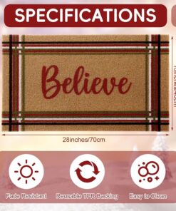 Alternative view of WILLBOND Christmas Coir Doormat Outdoor Welcome Door Mat 28 x 16 Inch Red and Green Striped Believe Xmas Floor Mat Non Slip Heavy Duty for Xmas Indoor Outdoor Entrance Door Porch Front Decor