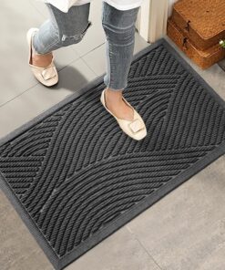HIYARD Sturdy Front Door Mat, Absorbent Muddy Dirt Resist Welcome Door Mats Outdoor Indoor, Stain and Fade Resistant, Non-Slip Backing Entry Mat Low Profile Doormat for Entryway, 29×17, Grey