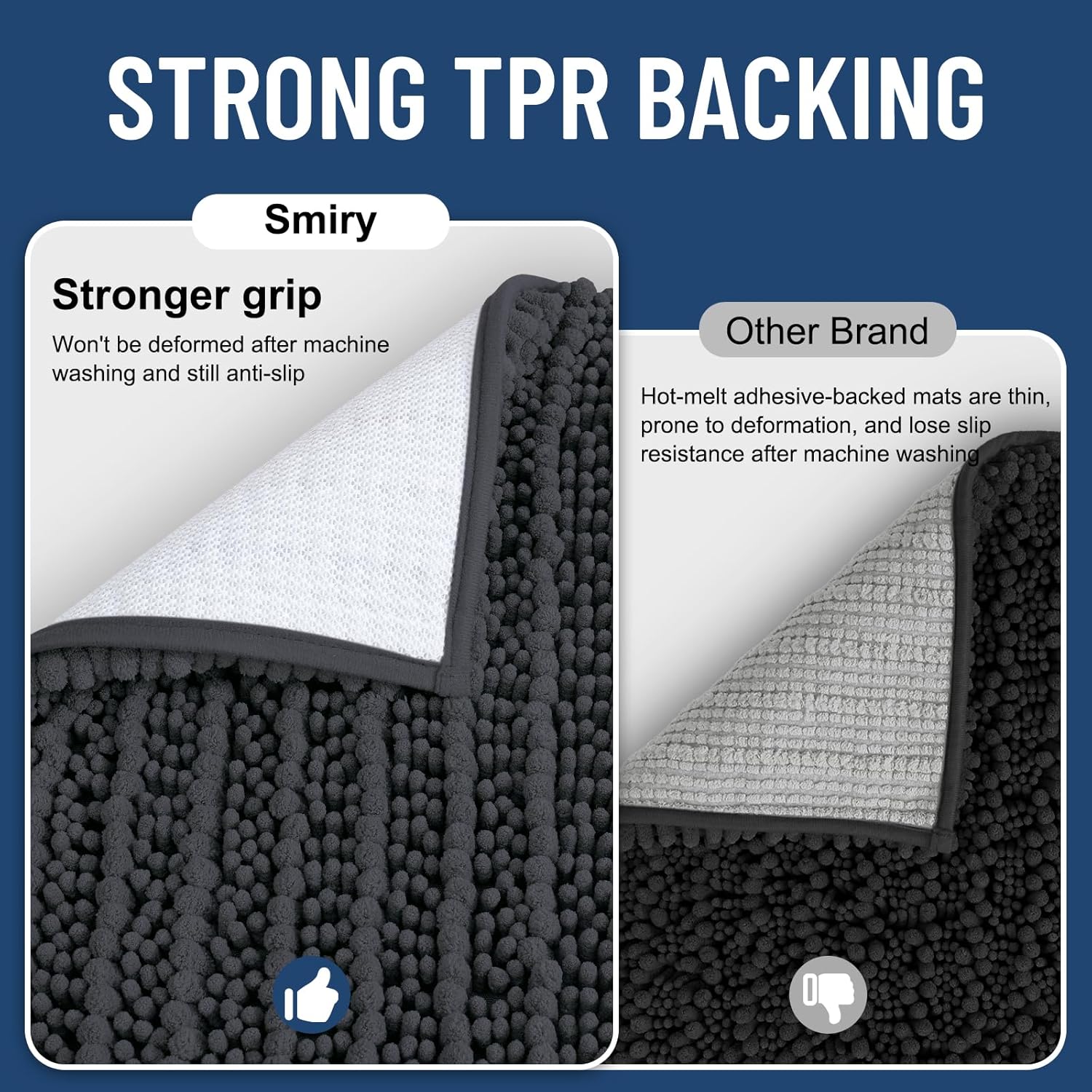 Smiry Bathroom Rugs Mat 24x16, Extra Soft Absorbent Chenille Bath Rugs, Non Slip Rubber Backing Machine Washable Quick Dry Bath Mats for Bathroom Floor, Tub, Shower, Home Decor Accessories, Dark Grey - Image 3