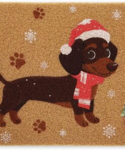 Tinideya Dachshund Christmas Door Mat Outdoor Artificial Coir Door Mat Rug 27 x 16 Inch Xmas Dog Pattern Non Slip Doormats for Home Indoor Holiday Decoration
