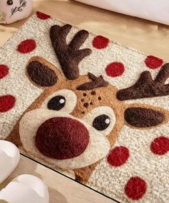 OFDNE Chirstmas Door Mat Cute Reindeer Welcome Doormat 24 * 16 Inch Xmas Welcome Mats Rug for Front Beige Winter Holiday Mat with Polka Dots Designs for Indoor Outdoor Home Parte Decorations