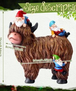 Alternative view of Suzile Garden Gnomes Statues Decor 9.84'' Highland Cow Garden Statues Resin Gnome Sitting on Highland Cow Birthday Gifts for Woman Mom for Home Table Yard Patio Lawn Porch