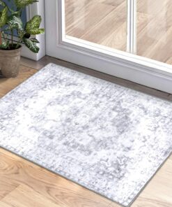 COMSLE Washable Door Mat, Front Door Mat Indoor Faux Wool Absorbent Small Rugs for Entryway Distressed Throw Rug Non-Slip Accent Floor Carpet for Entrance Bedroom, 24X36 Inches Gray