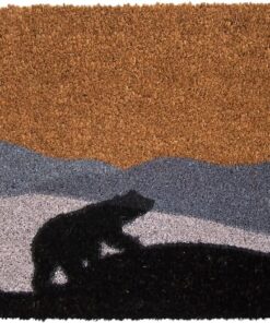 Wowser Coir Mat with Silhouette Black Bear & Mountain Range, Rustic Cabin Decor, Indoor & Outdoor Mat, 29 Inches