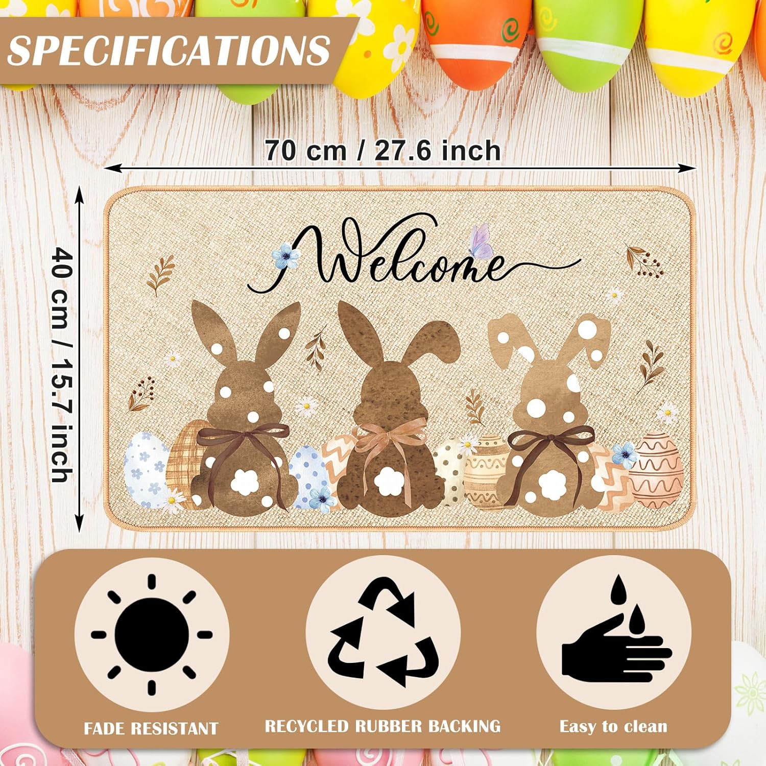 Zhanmai Welcome Mats Door Mat Indoor Entrance Cute Decorative Outdoor Doormats Non Slip Outside Door Mats for Front Door Spring Rugs, 16" x 28"(Rabbit) - Image 2