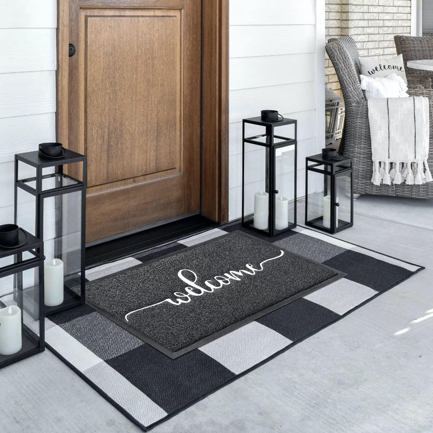 AAZZKANG Large Welcome Mat 36"x24" Non Slip Durable Outdoor Door Mats Quickly Trap Dirt Easy to Clean Indoor Doormat for Front Door,Entrance,High Traffic Areas Black - Image 6