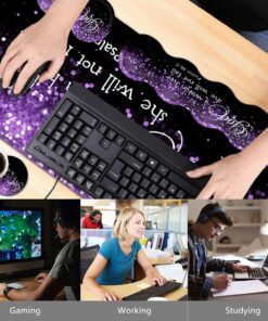 Alternative view of Black Gaming Mouse Pad, Extended Large Mouse Pads, Ergonomic Memory Foam Keyboard Wrist Rest Support & Non-Slip Mouse Wrist Rest for Laptop Desk Writing Pad Purple Glitter Psalm 46:5 Office Desk Mat