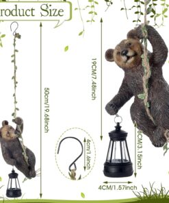 Alternative view of Rossesay 7 Inches Bear Statue Tree Hugger with Solar Light Resin Bear Statue Sign with LED Lantern Waterproof Hanging Figurine with Hook for Christmas Tree Decoration Outdoor Yard Garden (Brown)