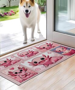 VODRM Cute Axolotl Indoor Door Mat,Adorable Floor Doormat,17x29.5in,Non Woven Non Slip Rubber Backing Doormats Pink Cartoon Axolotls Rug for Porch Insider,Bedroom,Kitchen,Rv Camper Decor Gifts
