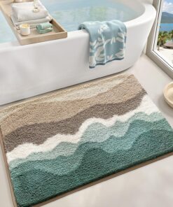 LUMI Beach Bathroom Rugs, Non Slip Bath Mat Ultra Soft Washable Absorbent Quick Dry, Ocean Sea Theme Bath Rug with Starfish Shell for Shower Floor, Kitchen Decor, Kids Room, 16"x24"