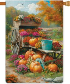 Jauageon Fall Farm Pumpkin Harvest Garden Flag Autumn Garden Flag Vertical Double Sided Rustic Farmland Burlap Yard Lawn Outdoor Decor 28x40"