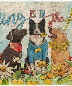 Kuyuayee Spring Dog Welcome Door Mat 30x17 Inch Spring is in The Air Front Doormat Indoor Outdoor Entrance Floor Mats Non-Slip Washable Seasonal Spring Home Decor Rugs