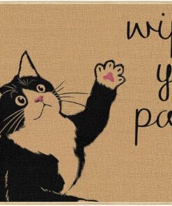 Louise Maelys Wipe Your Paws Welcome Door Mat Non Slip, Funny Spring Summer Black Cat Floor Front Mats, Welcome Doormat for Indoor Outdoor Mats 17 x 29 Inch
