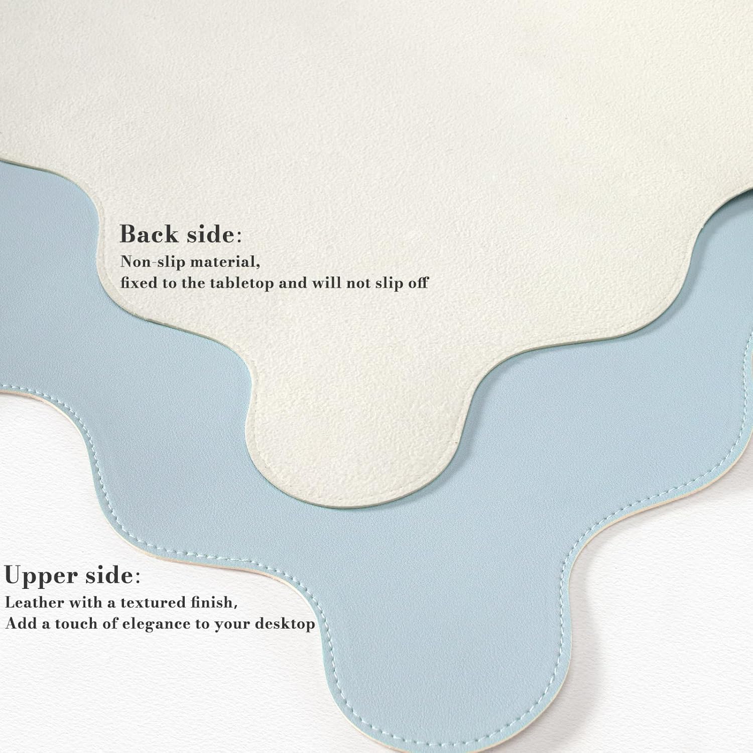 iCasso Leather Mouse Pad,Extra Large Desk Pad for Desktop,Waterproof PU Desk Cover Mat,Cute Scalloped Keyboard Mats for Women Girl,Non-Slip Computer Pad for Office Home Dorm - Image 2