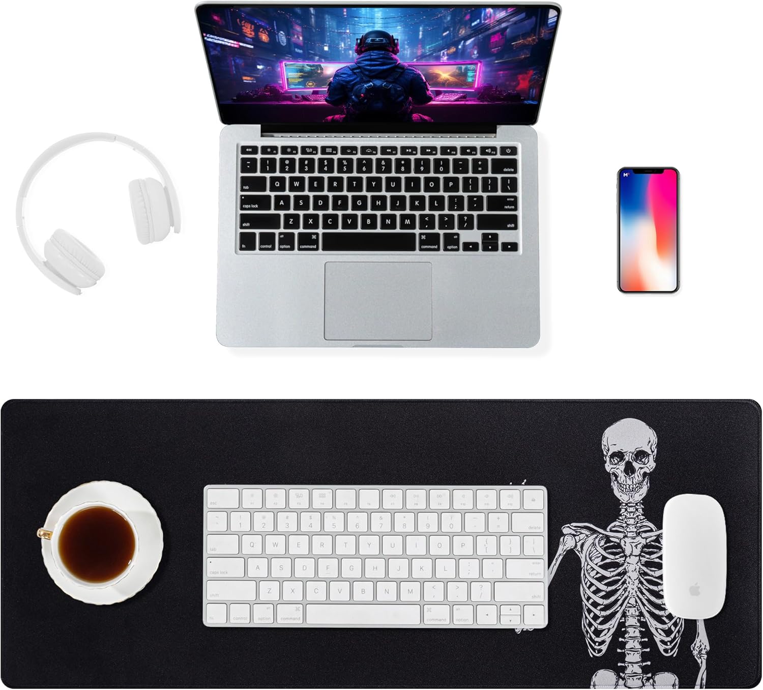 ALOANES Waterproof Mouse Pad with Durable Stitched Edge, Large Gaming Keyboard Pad, Non-Slip Rubber Base, Extended Desk pad for Gamer, Office & Home, Right Skeleton Mousepad 27.6''x 11.8''x 0.12''