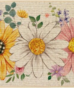Baccessor Spring Summer Floral Doormat Outdoor Outside Sunflower Daisy Flowers Doormat Door Mat Low-Profile Non-Slip Rubber Backing Entrance Front Summer Seasonal Holiday Decoration 17x29 Inch