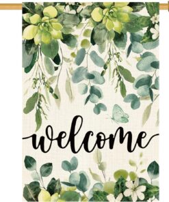 AVOIN colorlife Spring Eucalyptus Flowers House Flag 28 x 40 Inch Double Sided, Seasonal Welcome Yard Outdoor Flag