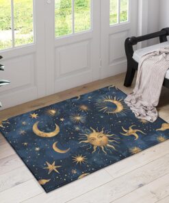 Celestial Sun Moon Indoor Door Mat, Outdoor Entrance Doormat for Entryway Kitchen Bathroom 17 X 29 Inch