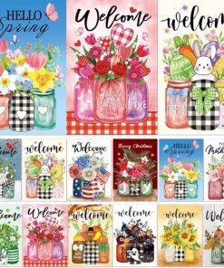 Seasonal Garden Flags Set of 12 Double Sided 12 x 18 Inch Glass Bottles Theme Yard Flags, Small Flags for Outside, Christmas Spring Easter Outdoor Flags, Holiday Garden Flags for All Seasons