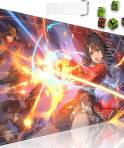 JVGFYNKL for TCG Playmat, Playmat with Zones, 24x14 in Non-Slip Rubber for MTG Playmat with Drawstring Travel Pouch and 6 Dice, Anime Girl for MTG Mat, Card Game Playmats
