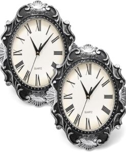 2 Pack Retro Wall Clock, 14 Inch Vintage Oval Silent Non Ticking Clock for Wall, Battery Operated Quartz Movement, Easy to Read Antique Decor Clock for Home, Bedroom, Halloween Decor