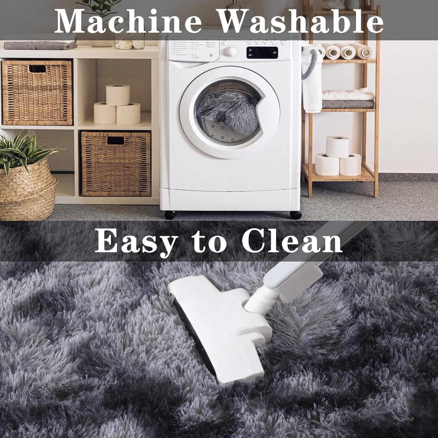 ConCus-T Grey Bath Mat Faux Fur Plush Bathroom Rugs Shaggy Soft Anti Slip Bath Carpet Doormat for Bedroom Bathroom Puppy Bed Mat, Tie-Dye Dark Grey, 24'' x 16'' - Image 7