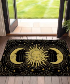 Boho Celestial Door Mats Outdoor Entrance,Sun Moon Stars Doormat 17 X 30 Inch Waterproof All-Season Low-Profile Front Mat for Indoor Floor Home Entryway
