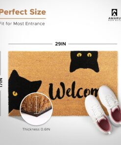Alternative view of Welcome Cats - 17"x29" - Coir Door Mat with Heavy Duty Backing - Welcome Mats for Entryway, Porch - Anti-Slip PVC & Coconut Fiber Surface - Natural Home Accessories, Minimalist Original Design