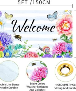 Alternative view of Welcome Spring Summer Flag 3x5 FT Flower Butterfly Bee Yard House Flags Season Banner Polyester Double Stitched with 4 Brass Grommets Flag for Outdoor Indoor Home Decor