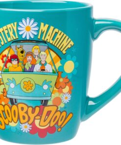 Silver Buffalo Scooby Doo Group Mystery Machine Flowers Jumbo Curved Ceramic Mug, 25 Ounces