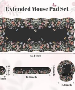 Alternative view of iLeadon Floral Desk Cover Mat Cute, Ergonomic Mouse Pad and Keyboard Wrist Rest, Smooth Mouse Pad Set, Non Slip Scalloped Desk Pad Mat for Keyboard and Mouse Set Women Aesthetics(Black)