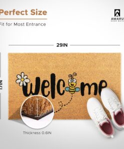 Alternative view of Bee - 17"x29" - Coir Door Mat with Heavy Duty Backing - Welcome Mats for Entryway, Porch - Anti-Slip PVC & Coconut Fiber Surface - Natural Home Accessories, Minimalist Original Design