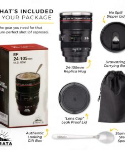 Alternative view of STRATA CUPS Camera Lens Coffee Mug -13.5oz | (2 LIDS + SPOON + BAG) Gift for Him, Dad Gifts, Photography, Camera accessories, Novelty Gifts