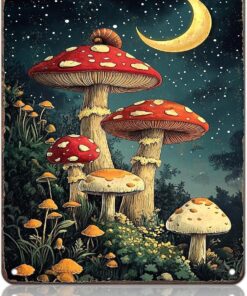 Retro Mushroom Tin Sign Vintage Mushroom Wall Decor Mushroom Bedroom Decor Metal Signs For Home Mushrooms Pictures Wall Art Poster Cute Kitchen Decor 12x16 Inch