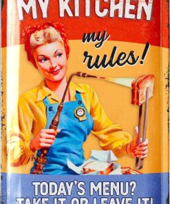 Vintage Tin Sign - My Kitchen My Rules, Retro Diner Decor, 12x8"