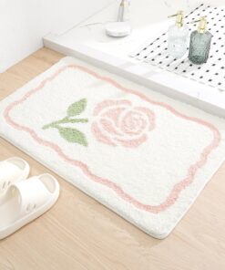 Molesun Floral Bath Mat, Bathroom Rug Non-Slip Soft Shower Rug Microfiber Cute Bath Rug for Kids, Water Absorbent Thick Shaggy Floor Mats for Bedroom, Kitchen, Home Decor, 16x24