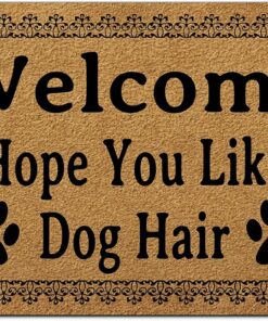 FunXiLin Funny Welcome Door Mats for Home Decor (17.7 x 29.5 inch) Gift Mats with Anti-Slip Rubber Back Kitchen Rugs Personalized Doormat for Entrance Way (Welcome Hope You Like Dog Hair)