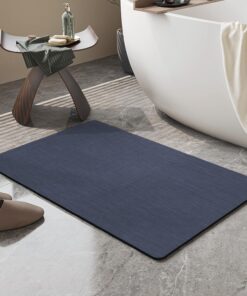 Mecko Bath Mat Rug, Rubber Non-Slip Quick Dry Absorbent Thin Bathroom Rugs Fit Under Door Bathroom Floor Mats-Shower Rug for in Front of Bathtub, Sink, Shower Room(Navy Blue,16"x24")
