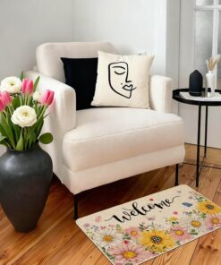 Alternative view of Baccessor Spring Summer Floral Welcome Doormat Outdoor Outside,Sunflower Daisy Flowers Door Mat Low-Profile Non-Slip Rubber Backing Entrance Front Seasonal Decoration 17x29 Inch