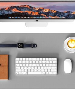 WAYBER Leather Desk Pad Protector, Waterproof Mouse Pad, PU Desk Mat, Office Desk Cover, Desk Writing Mat for Office/Home/Work/Cubicle (Gray/Silver) 31.5x15.7in