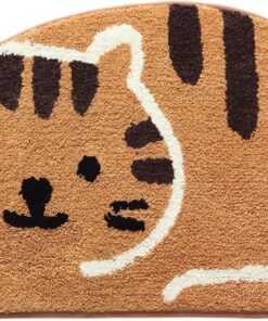 16 x 24 Inch Cat Shape Carpet, Shower Mat, Bath Mat Cute, Cat Face Bathroom Rugs, Area Rugs Washable Floor Mats (Brown Cat)