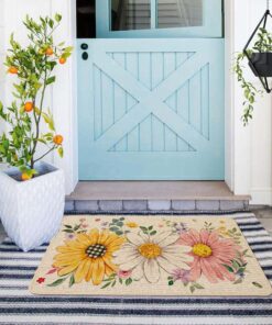 Alternative view of Baccessor Spring Summer Floral Doormat Outdoor Outside Sunflower Daisy Flowers Doormat Door Mat Low-Profile Non-Slip Rubber Backing Entrance Front Summer Seasonal Holiday Decoration 17x29 Inch