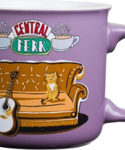 Silver Buffalo Friends Central Perk Smelly Cat, Iconic Orange Couch, Pheobe's Guitar Ceramic Camper Mug, 20 Ounces