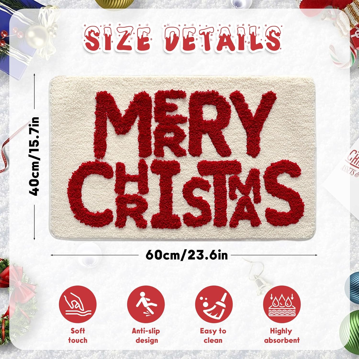 OFDNE Chirstmas Door Mat Cute Merry Christmas Welcome Doormat 24 * 16 Inch Xmas Welcome Mats Rug for Front Beige Winter Holiday Mat with Letter Designs for Indoor Outdoor Home Parte Decorations - Image 2