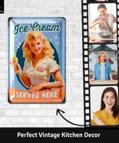 Alternative view of Vintage Tin Sign Retro Diner Decor ICE CREAM, Metal Kitchen Signs Wall Decor, 8x12 inches