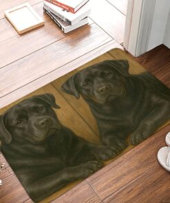 Black Labrador Doormat for Entryway, Farmhouse Dogs and Rustic Wood Indoor Door Mat, Non-Slip Floor Rug for Kitchen, Bedroom, Living Room, Front Porch, Home Decor 16x24in